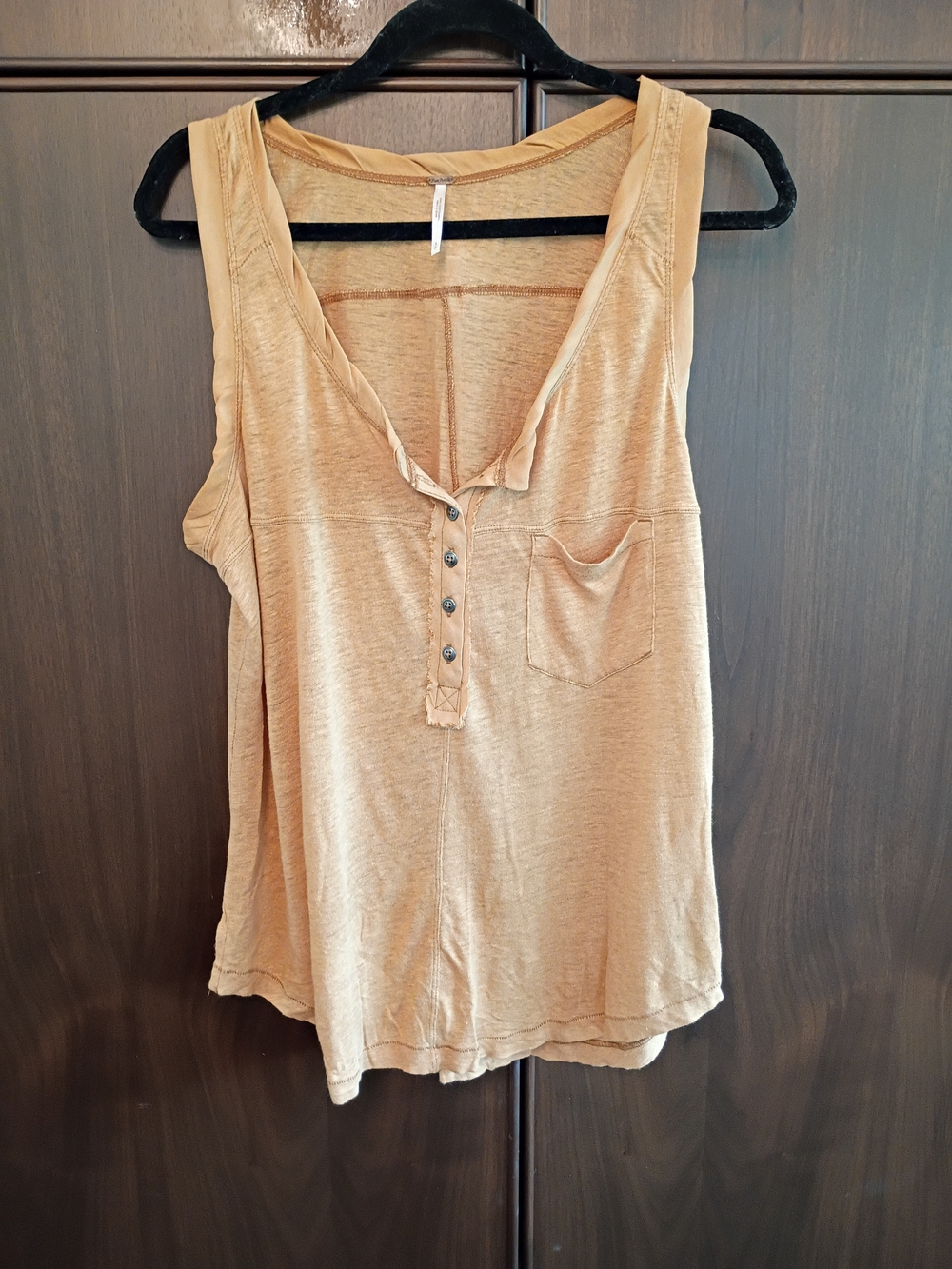 Free People Tan Sleeveless Henley Tank Top